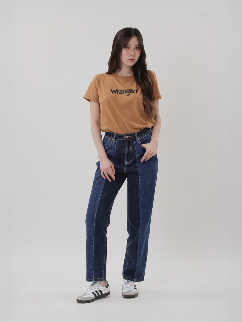 เสื้อยืดแขนสั้นผู้หญิง คอลเลคชั่น EVERYDAY WITH WRANGLER ทรงตรง สีเบจ
