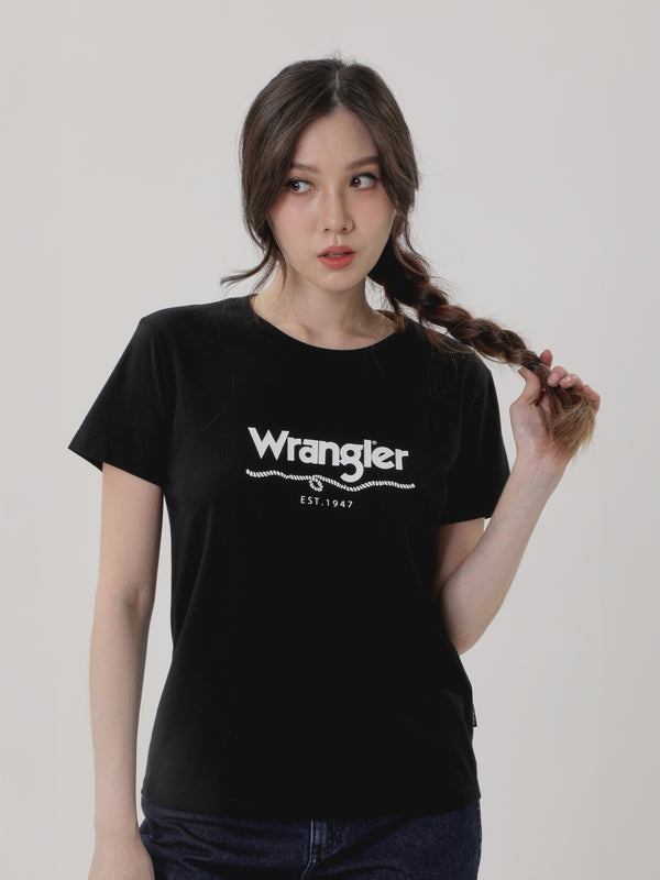 เสื้อยืดแขนสั้นผู้หญิง ทรงตรง สีดำ