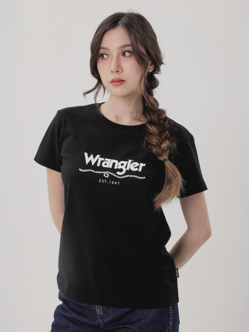 เสื้อยืดแขนสั้นผู้หญิง ทรงตรง สีดำ