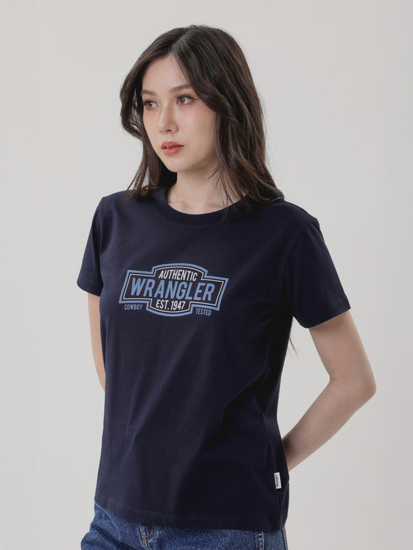 เสื้อยืดแขนสั้นผู้หญิง ทรงตรง สีกรมท่า