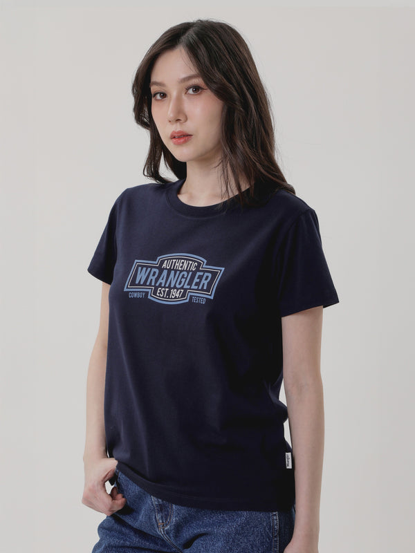 เสื้อยืดแขนสั้นผู้หญิง ทรงตรง สีกรมท่า
