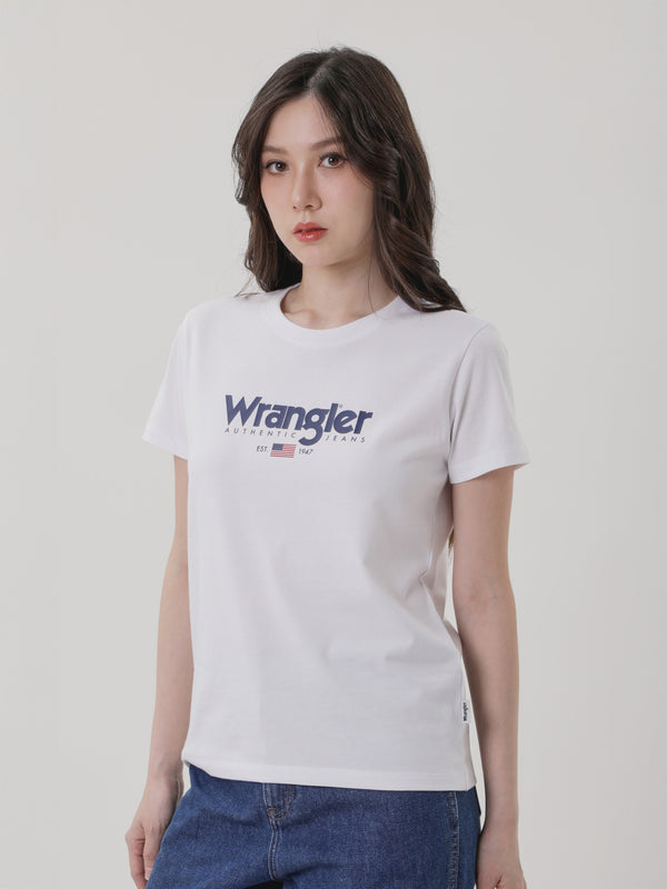 เสื้อยืดแขนสั้นผู้หญิง ทรงตรง สีขาว