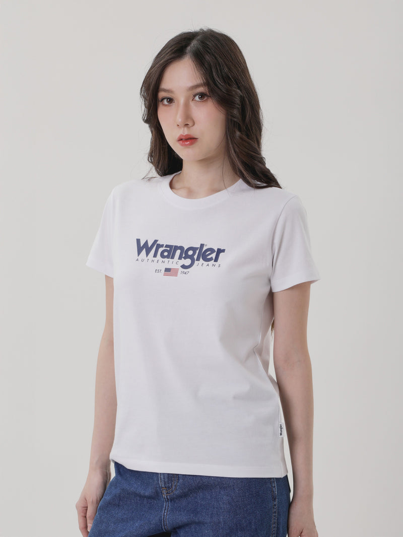 เสื้อยืดแขนสั้นผู้หญิง ทรงตรง สีขาว