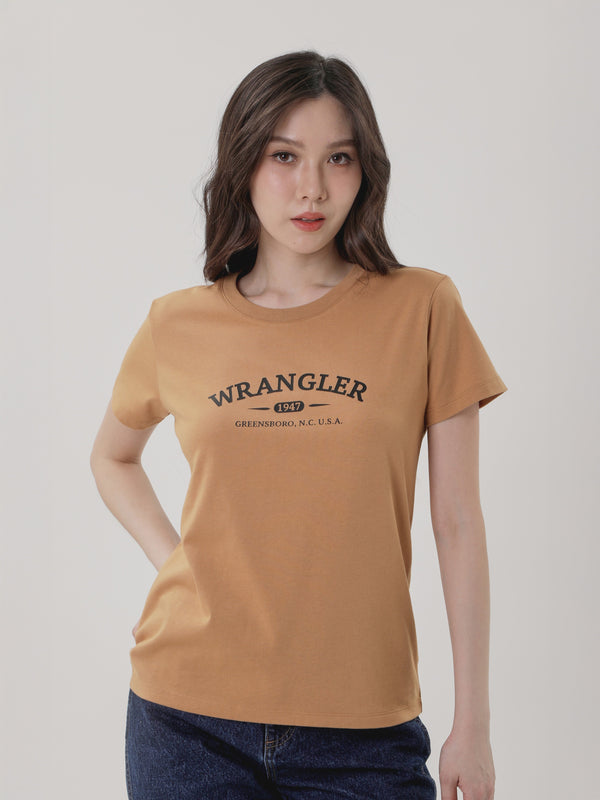 เสื้อยืดแขนสั้นผู้หญิง ทรงตรง สีน้ำตาล