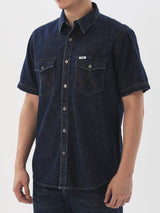 เสื้อเชิ้ตแขนสั้นผู้ชาย ทรงตรง สียีนส์กลาง