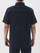 เสื้อเชิ้ตแขนสั้นผู้ชาย ทรงตรง สียีนส์กลาง