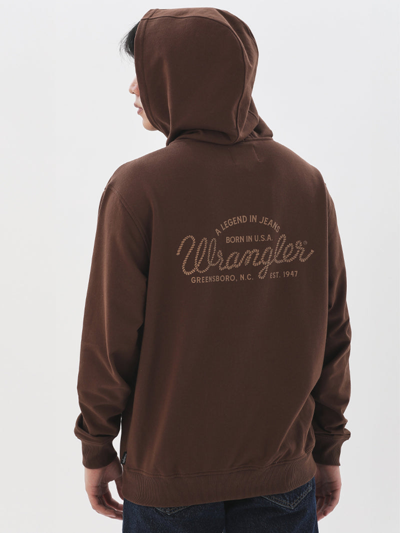 เสื้อฮู้ดดี้มีซิปผู้ชาย ทรงตรง สีน้ำตาล