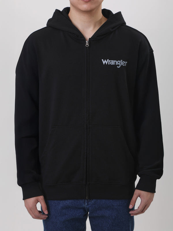 เสื้อฮู้ดดี้มีซิปผู้ชาย ทรงตรง สีดำ