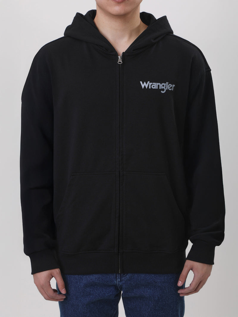 เสื้อฮู้ดดี้มีซิปผู้ชาย ทรงตรง สีดำ