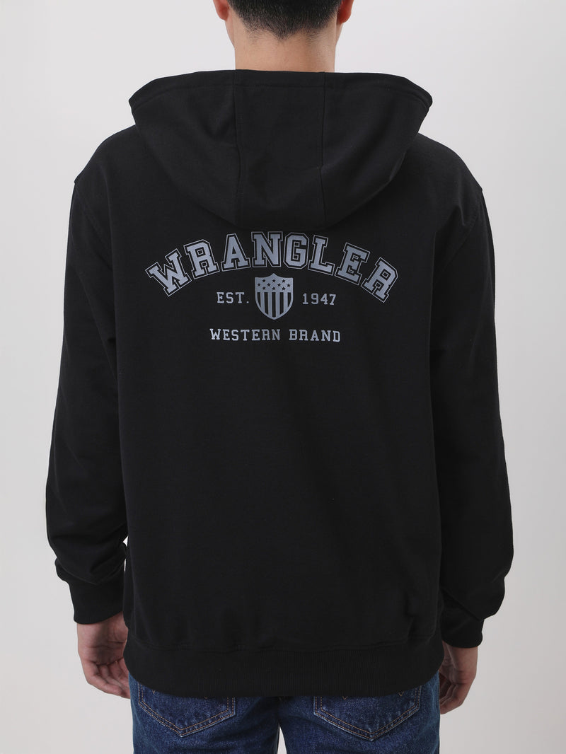 เสื้อฮู้ดดี้มีซิปผู้ชาย ทรงตรง สีดำ