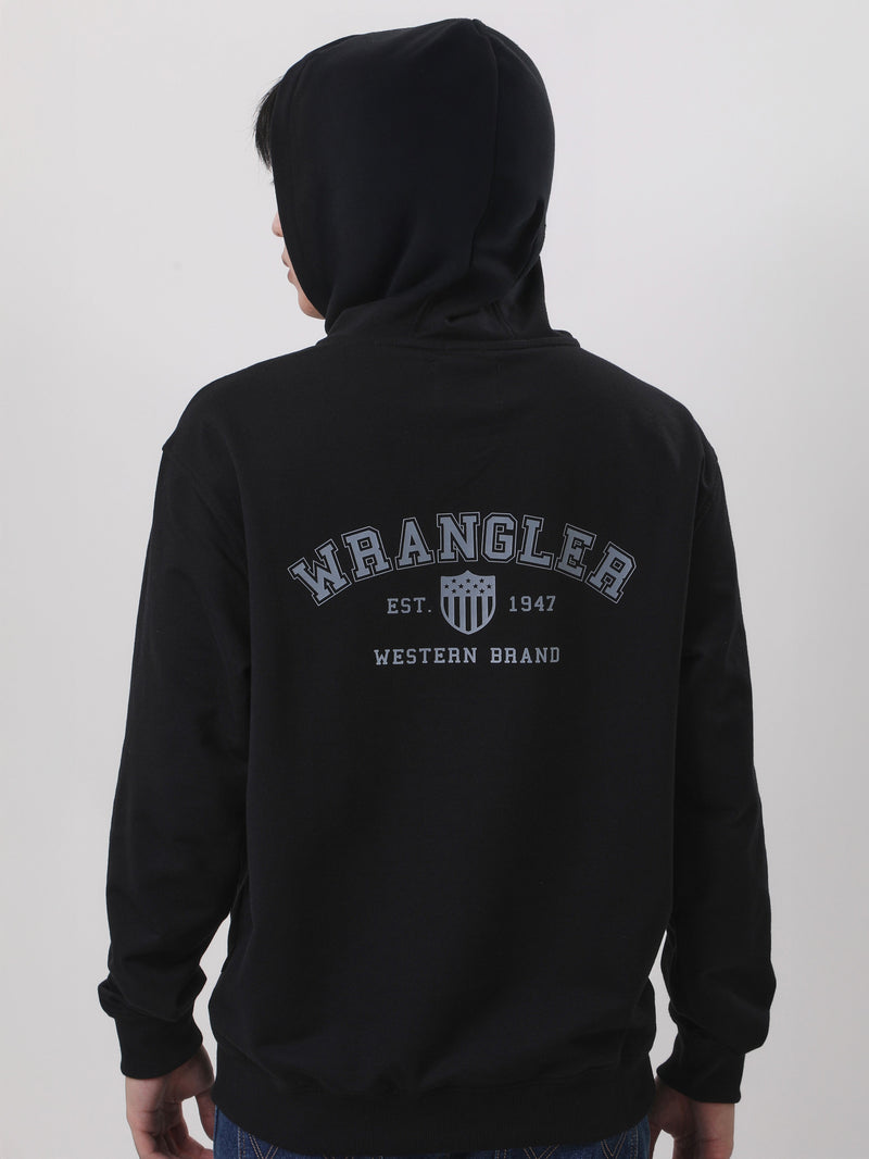 เสื้อฮู้ดดี้มีซิปผู้ชาย ทรงตรง สีดำ