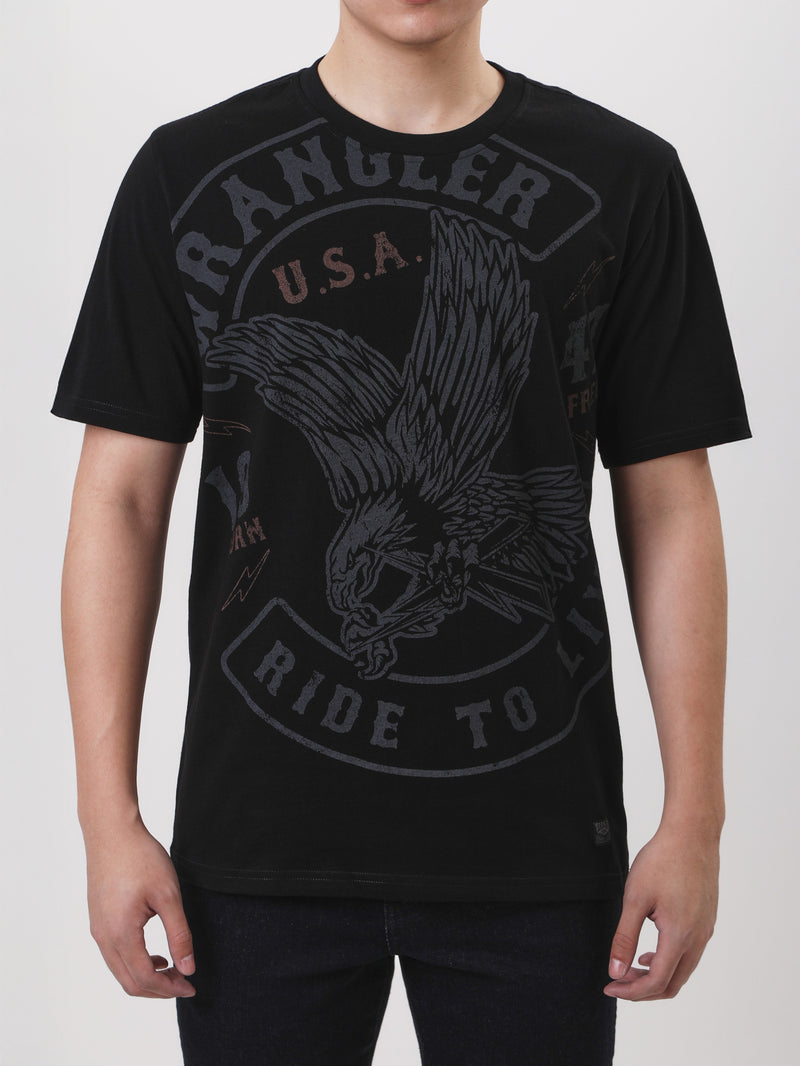 เสื้อยืดแขนสั้นผู้ชาย ทรงตรง สีดำ