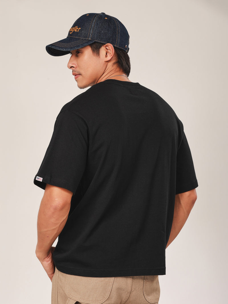 เสื้อยืดแขนสั้นผู้ชาย คอลเลคชั่น BIKER LOOK RELAXED FIT สีดำ