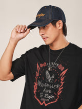 เสื้อยืดแขนสั้นผู้ชาย คอลเลคชั่น BIKER LOOK RELAXED FIT สีดำ