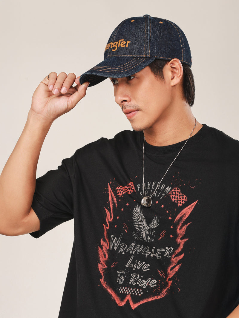 เสื้อยืดแขนสั้นผู้ชาย คอลเลคชั่น BIKER LOOK RELAXED FIT สีดำ