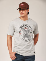 เสื้อยืดแขนสั้นผู้ชาย คอลเลคชั่น BIKER LOOK ทรงตรง สีเทา