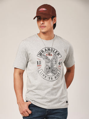 เสื้อยืดแขนสั้นผู้ชาย คอลเลคชั่น BIKER LOOK ทรงตรง สีเทา