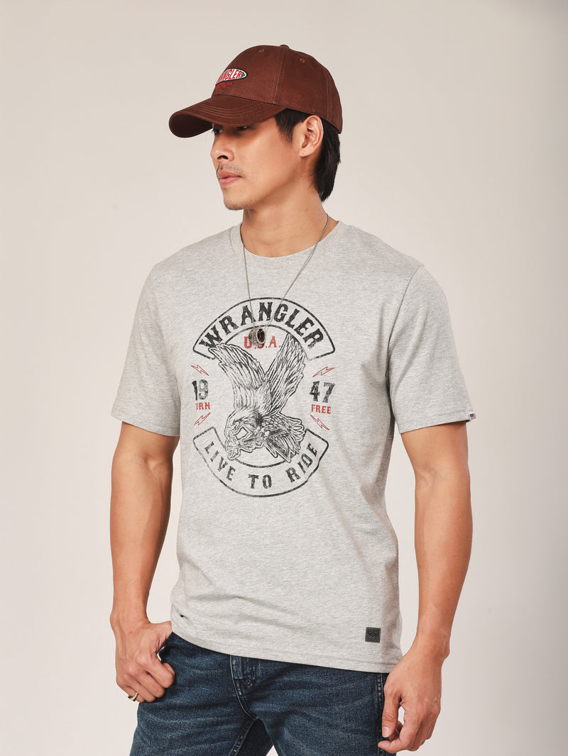 เสื้อยืดแขนสั้นผู้ชาย คอลเลคชั่น BIKER LOOK ทรงตรง สีเทา