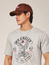 เสื้อยืดแขนสั้นผู้ชาย คอลเลคชั่น BIKER LOOK ทรงตรง สีเทา