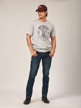 เสื้อยืดแขนสั้นผู้ชาย คอลเลคชั่น BIKER LOOK ทรงตรง สีเทา