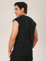 เสื้อยืดแขนกุดผู้ชาย คอลเลคชั่น BIKER LOOK ทรงตรง สีดำ