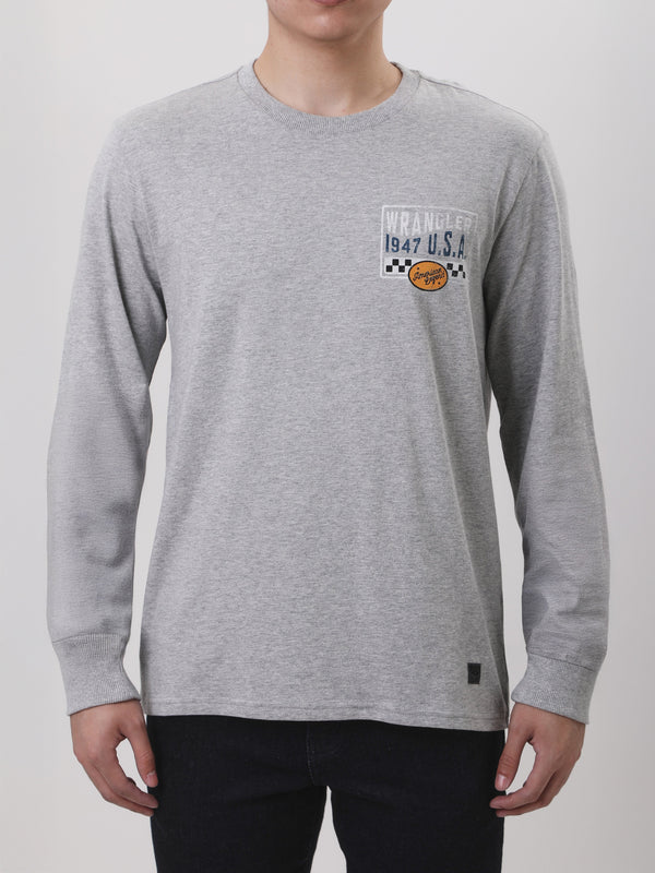 เสื้อยืดแขนยาวผู้ชาย ทรงตรง สีเทา