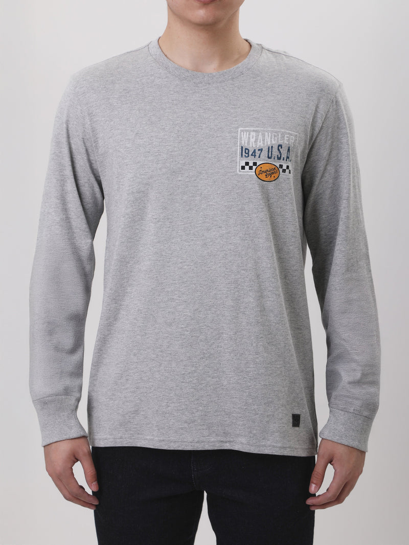 เสื้อยืดแขนยาวผู้ชาย ทรงตรง สีเทา