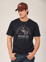 เสื้อยืดแขนสั้นผู้ชาย คอลเลคชั่น BIKER LOOK ทรงตรง สีกรมท่า