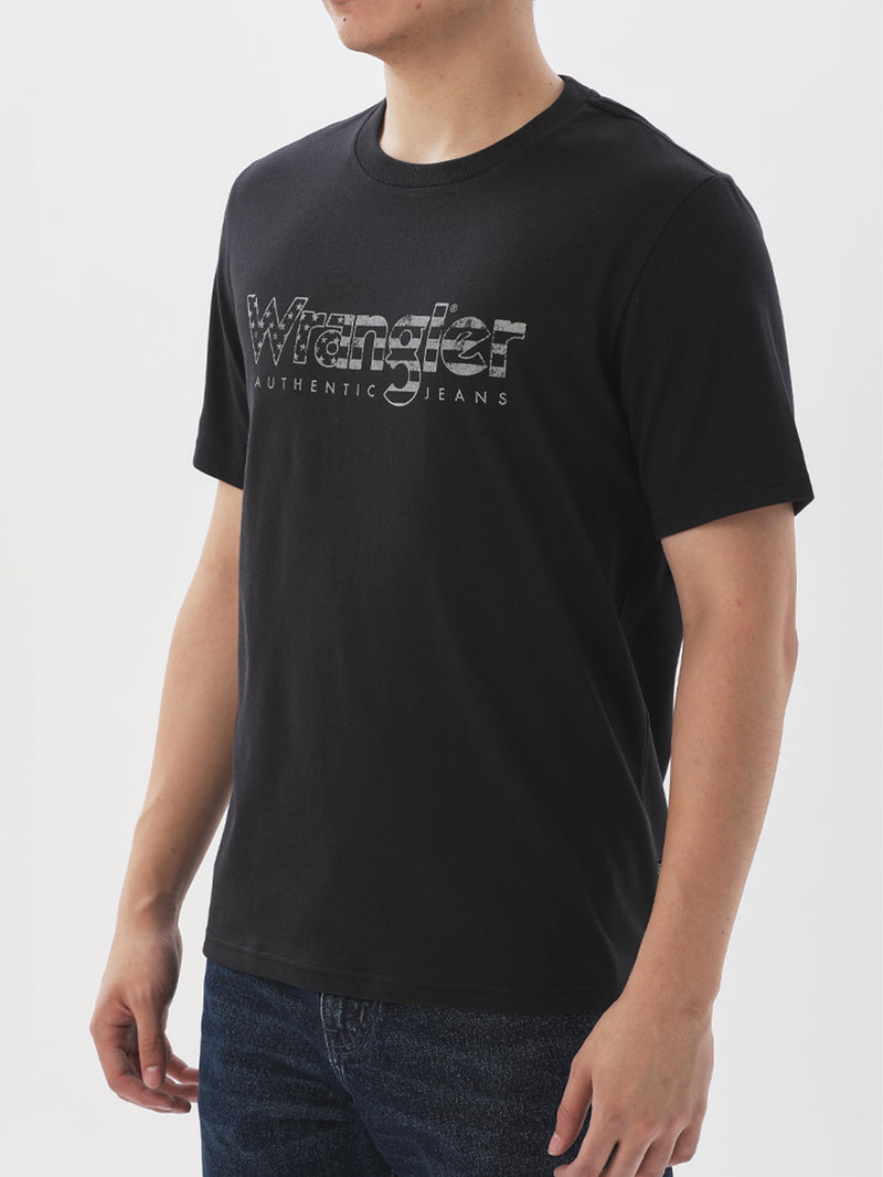 เสื้อยืดแขนสั้นผู้ชาย ทรงตรง สีดำ