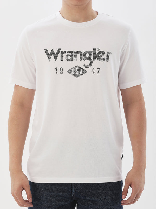 เสื้อยืดแขนสั้นผู้ชาย ทรงตรง สีขาว