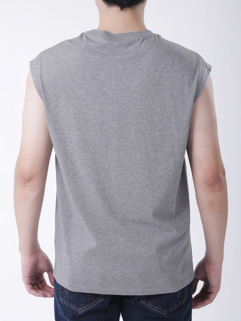 เสื่อยืดแขนกุดผู้ชาย ทรงตรง สีเทา