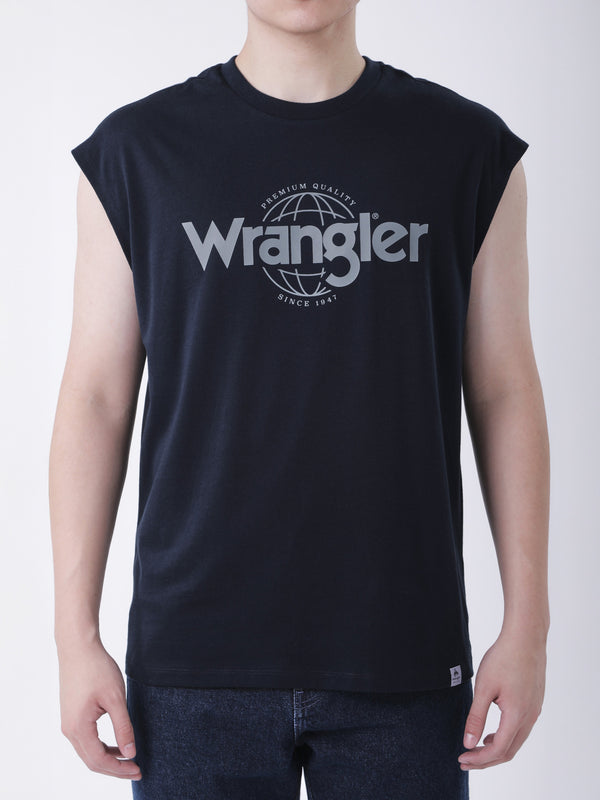 เสื้อยืดแขนกุดผู้ชาย ทรงตรง สีกรมท่า