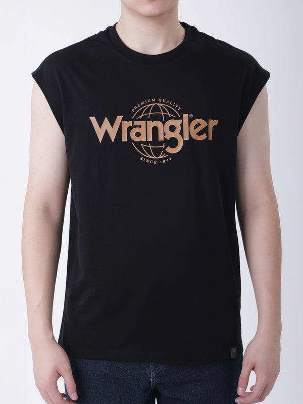 เสื่อยืดแขนกุดผู้ชาย ทรงตรง สีดำ