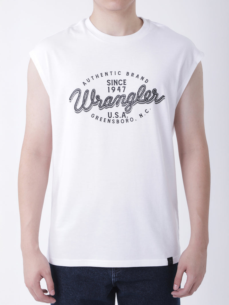 REGULAR FIT MEN'S SLEEVELESS T-SHIRT WHITE