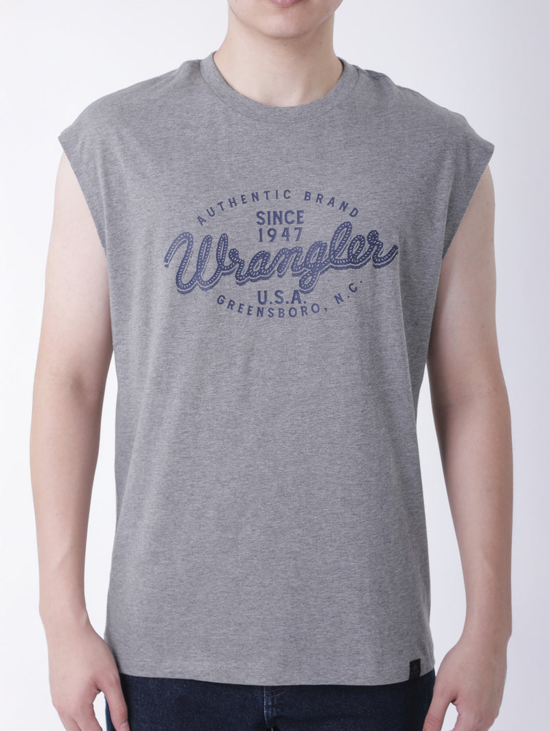 เสื่อยืดแขนกุดผู้ชาย ทรงตรง สีเทา