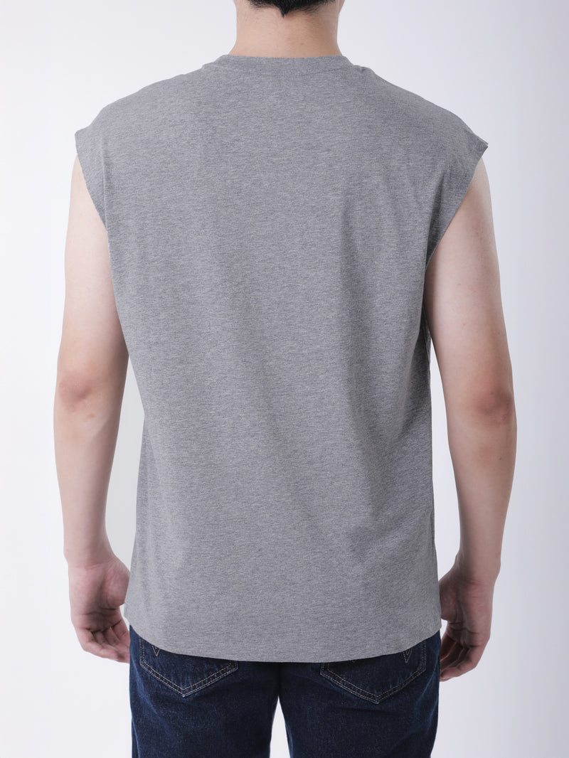 เสื่อยืดแขนกุดผู้ชาย ทรงตรง สีเทา