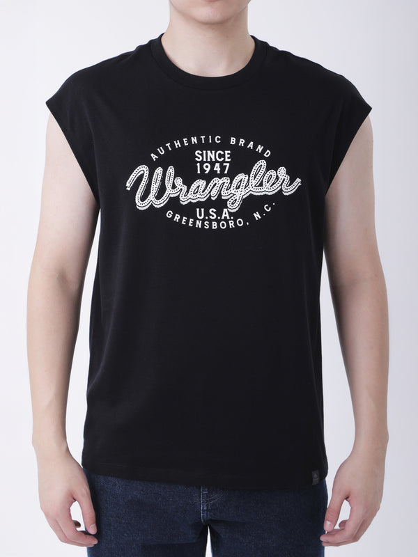 เสื่อยืดแขนกุดผู้ชาย ทรงตรง สีดำ