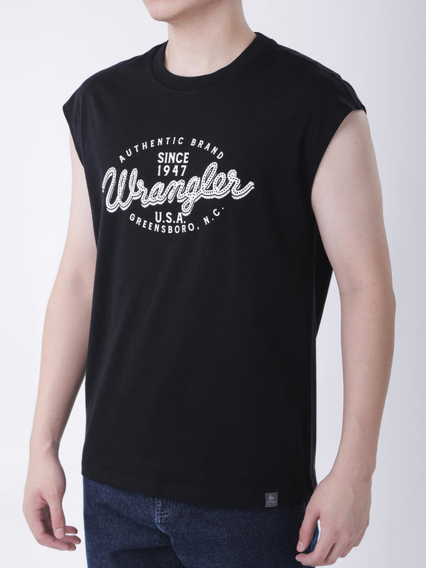 เสื่อยืดแขนกุดผู้ชาย ทรงตรง สีดำ