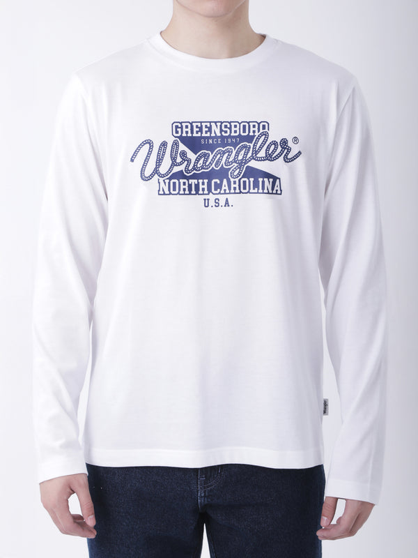 เสื้อยืดแขนยาวผู้ชาย ทรงตรง สีขาว