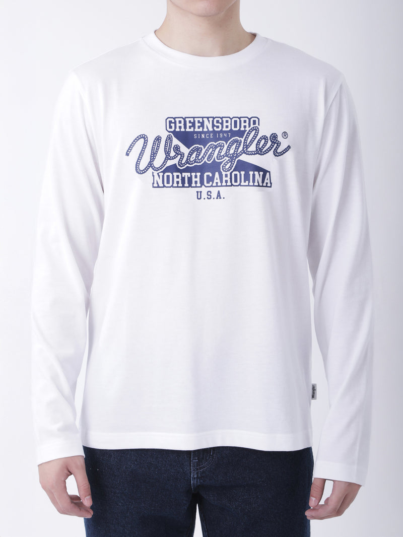 เสื้อยืดแขนยาวผู้ชาย ทรงตรง สีขาว