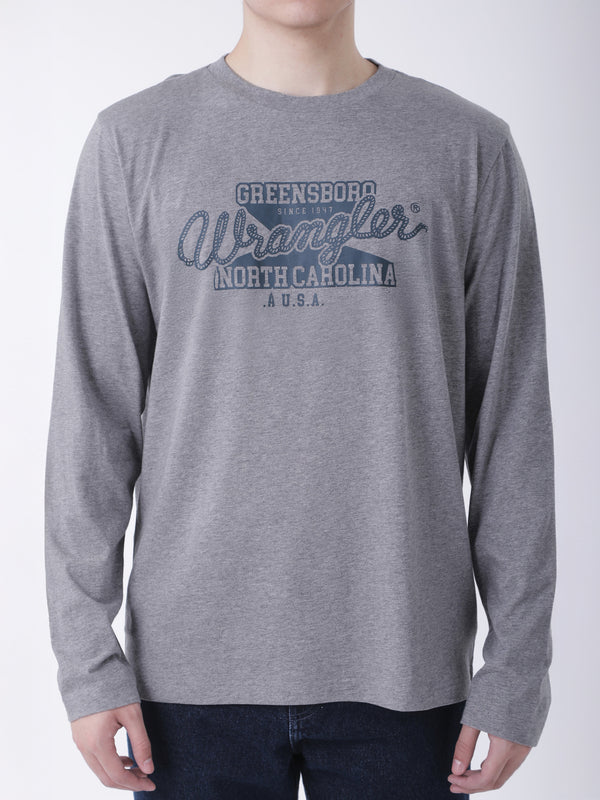 เสื้อยืดแขนยาวผู้ชาย ทรงตรง สีเทา