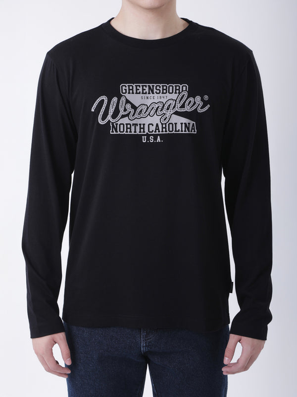 เสื้อยืดแขนยาวผู้ชาย ทรงตรง สีดำ