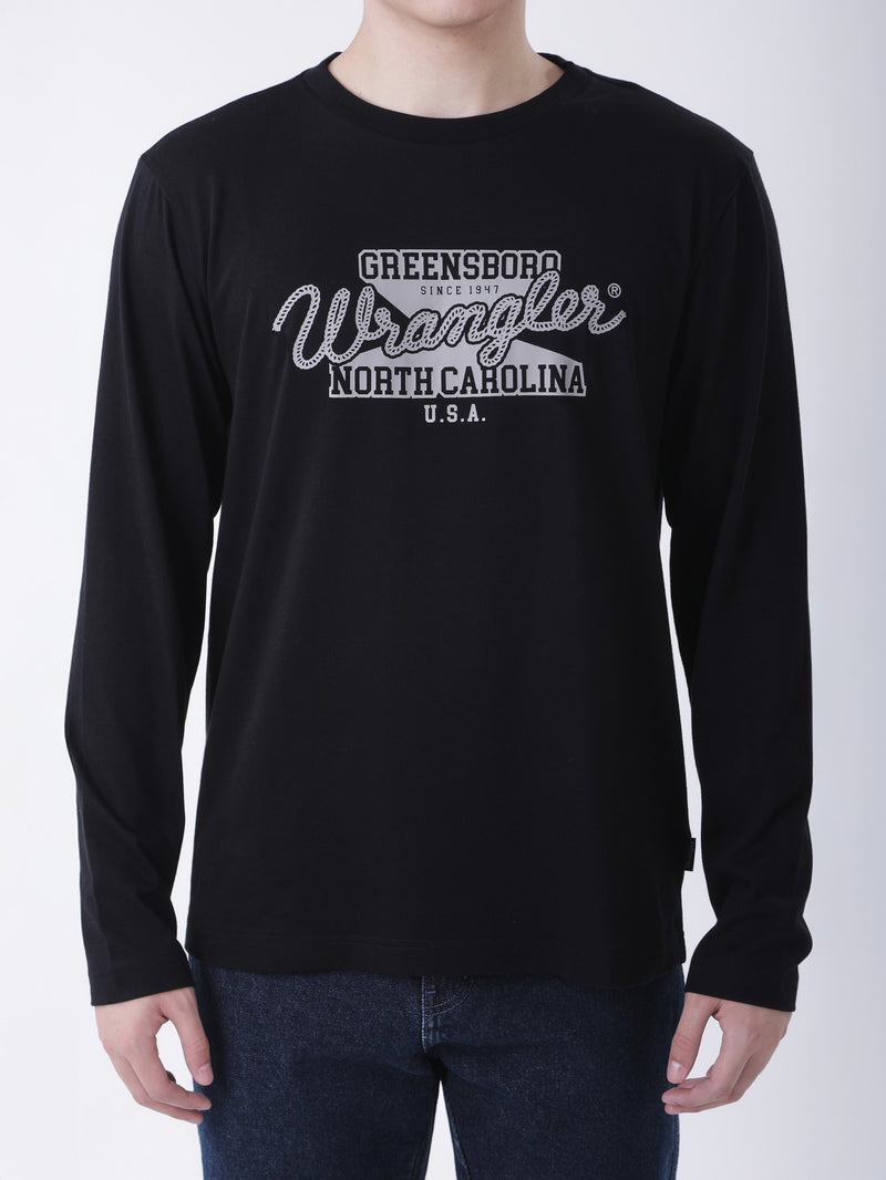 เสื้อยืดแขนยาวผู้ชาย ทรงตรง สีดำ