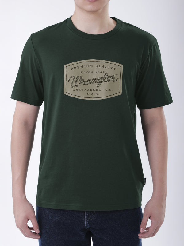 เสื้อยืดแขนสั้นผู้ชาย ทรงตรง สีเขียวเข้ม