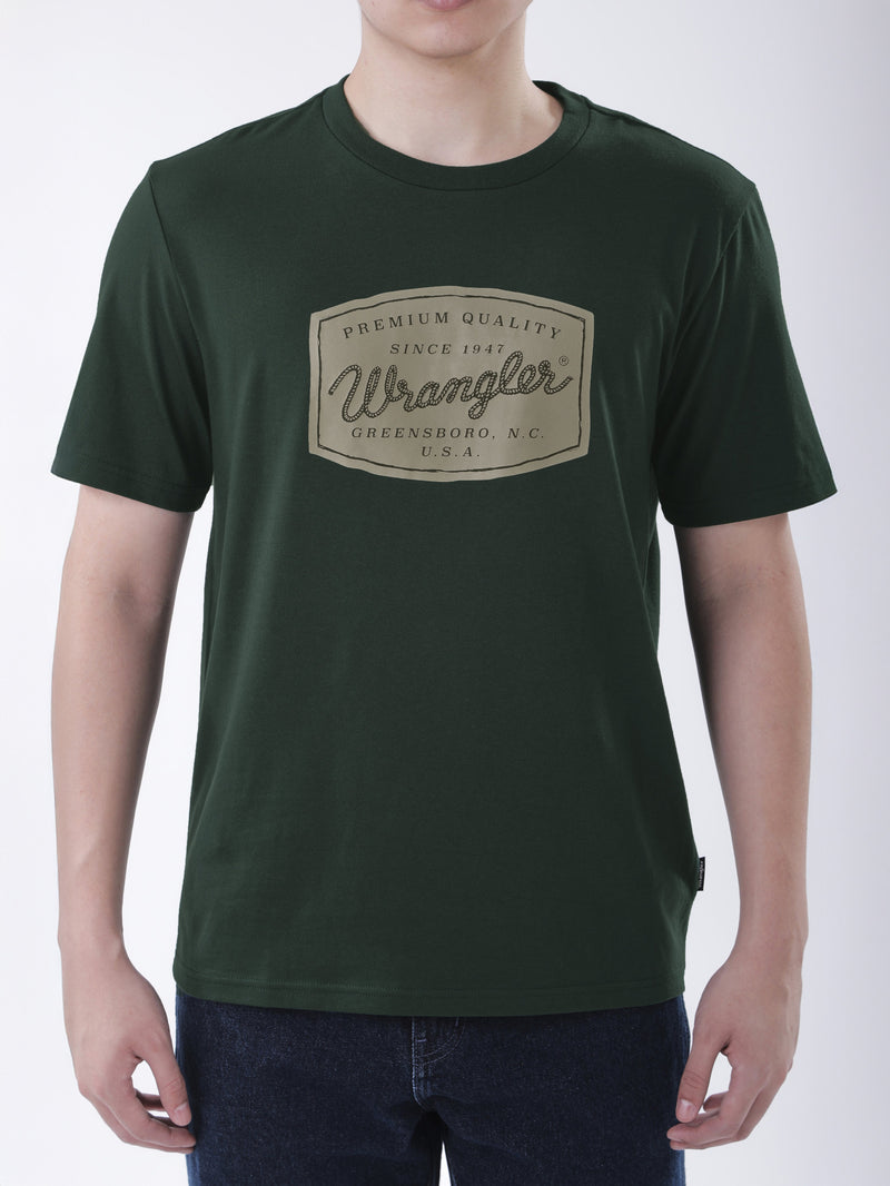 เสื้อยืดแขนสั้นผู้ชาย ทรงตรง สีเขียวเข้ม