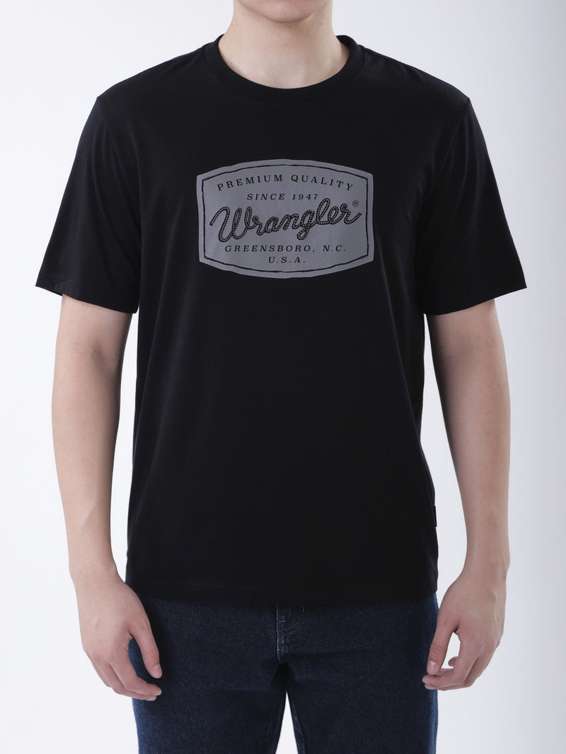 เสื้อยืดแขนสั้นผู้ชาย ทรงตรง สีดำ