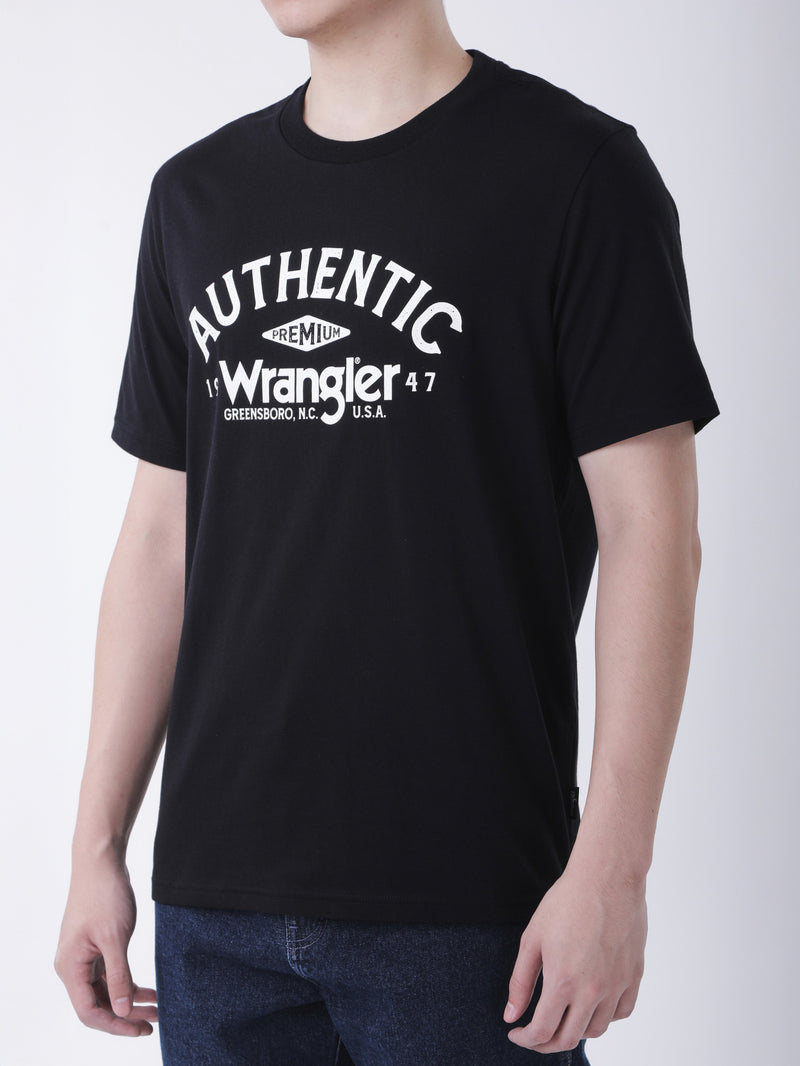 เสื้อยืดแขนสั้นผู้ชาย ทรงตรง สีดำ