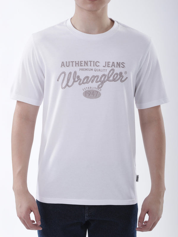 เสื้อยืดแขนสั้นผู้ชาย ทรงตรง สีขาว