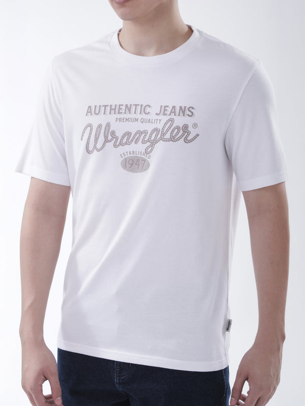 เสื้อยืดแขนสั้นผู้ชาย ทรงตรง สีขาว