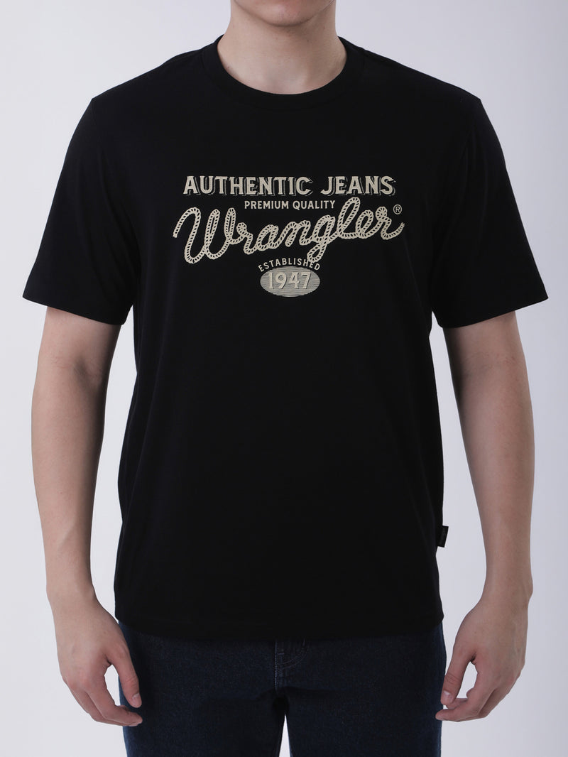 เสื้อยืดแขนสั้นผู้ชาย ทรงตรง สีดำ